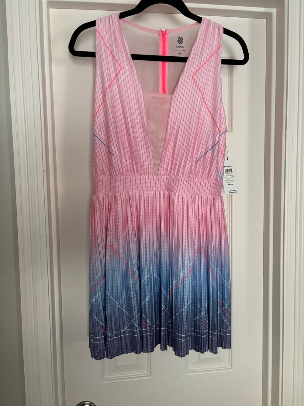 K-Swiss Pink Pleated Mini Dress with Blue and Red Accents - Picture 3 of 3